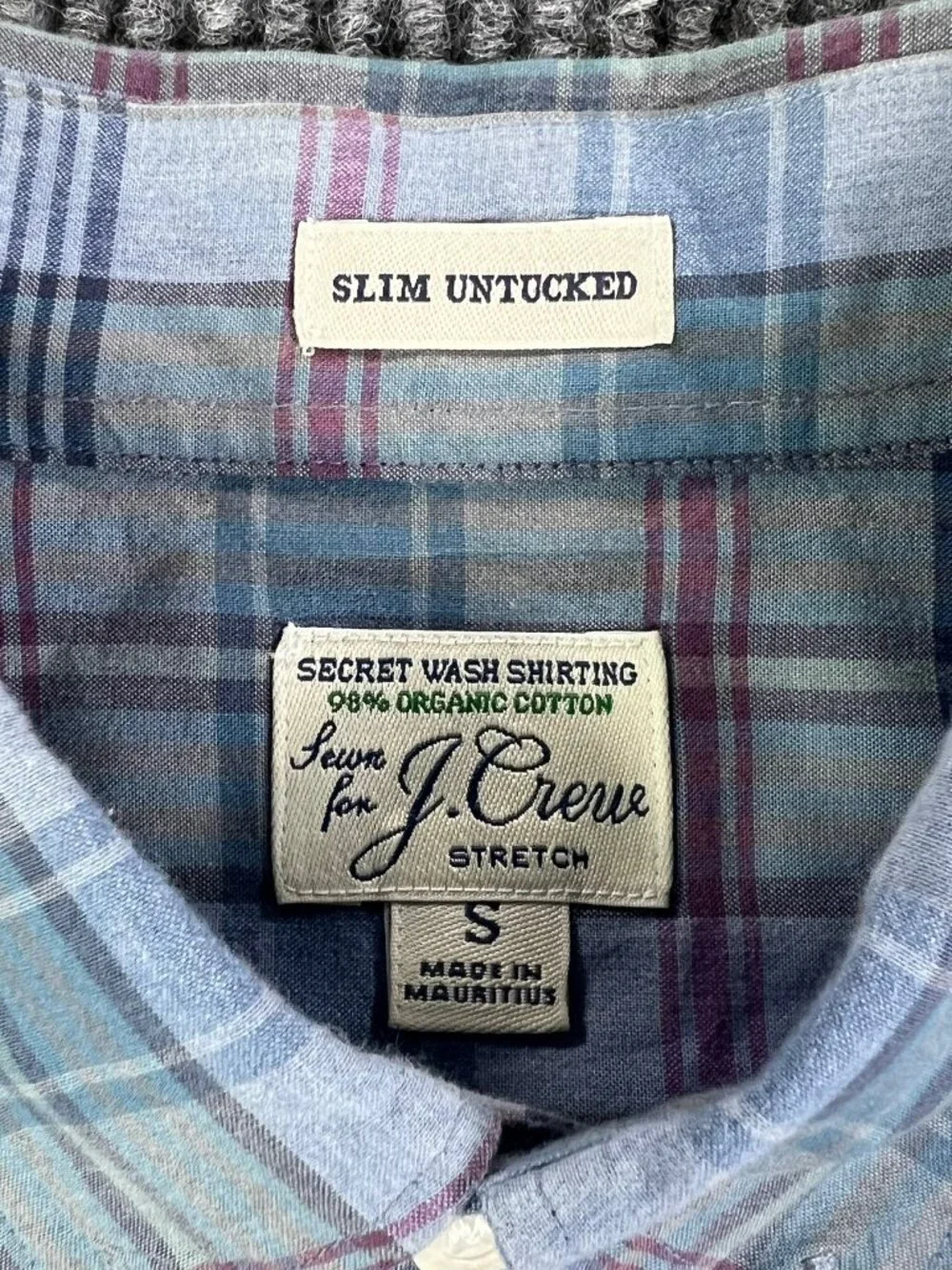 J.Crew Plaid Secret Wash Organic Cotton Slim Untucked Button Down Small Shirt